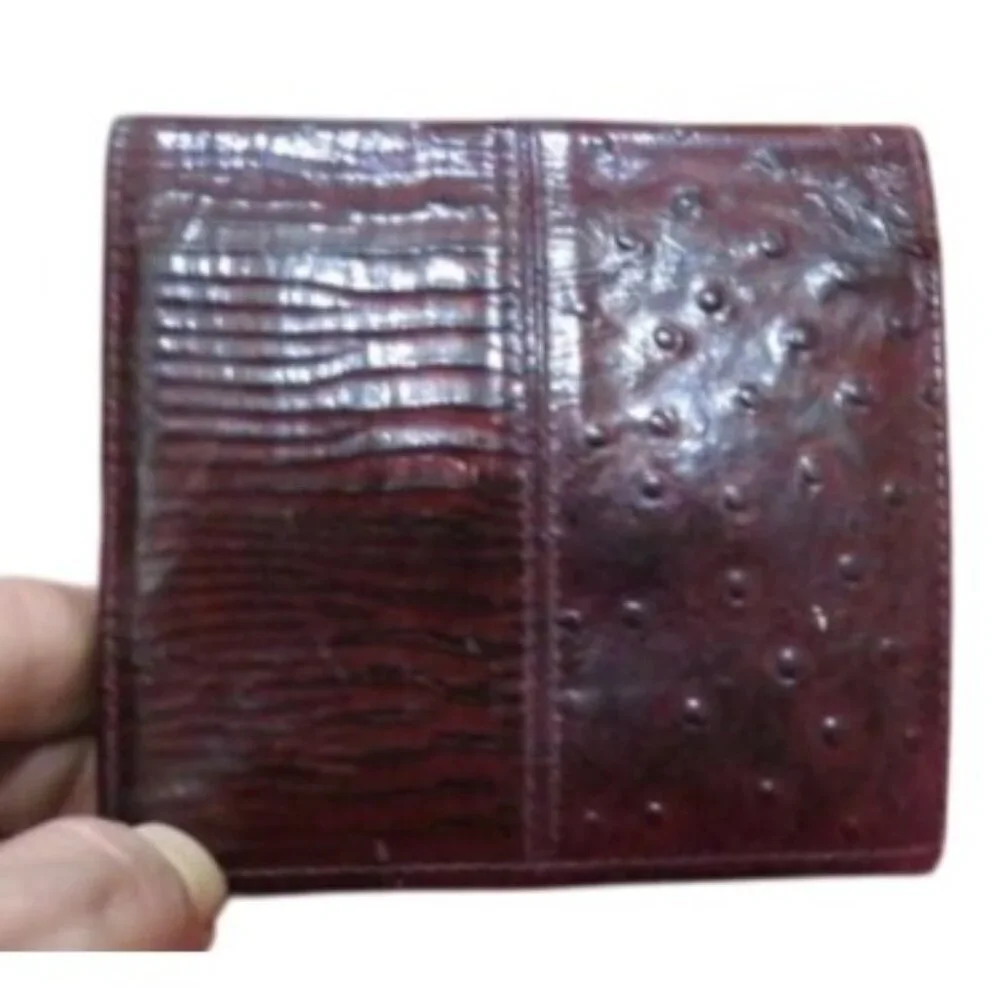 Givenchy Vintage Burgundy Ostrich Croc Embossed Leather Trifold Wallet coin case